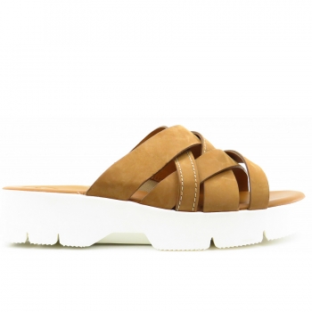 Paul Green Nubuk sisal Pantolette in Mittelbraun